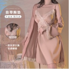 Guiruo Brand Silk Smooth Satin Lace Deep V with Chest Pads to Show Slim Slim Slim Hanging Strap Sleeping Skirt Outer Robe Home Furnishing 3789