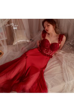 Guiruo Sexy Mesh Lace Steel Ring Gathering Chest Cushion New Year Sling Sleeping Dress Outer Robe Home Suit Set J2670